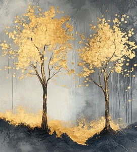 Leinwandbild Modern Gold Grau Baum Kunstwerk Wandbild Poster Druck - Bild 1 von 22