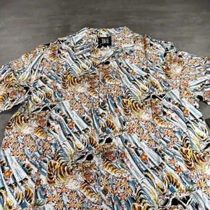 Ed Hardy Shirt Mens XL Button Front Camp Tiger Floral Flower Japan Skate Surf - Picture 1 of 11