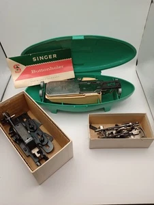 3 Vintage Singer Sewing Machine Button Hole Attachment, Buttonholer, Hemstitcher - Picture 1 of 11