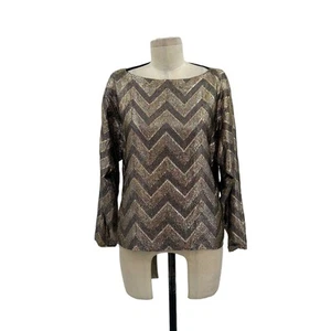 Halston Vintage Gold Black Chevron Sparkle Glitter Top Size Small - Picture 1 of 8