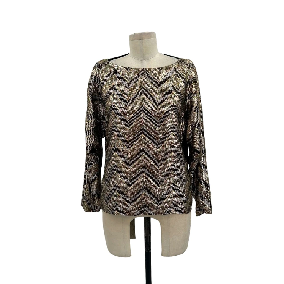 Halston Vintage Gold Black Chevron Sparkle Glitter Top Size Small - Image 1 of 4