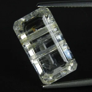 12.82Cts Rarest Natural Amazing White Topaz Emerald Cut With Needle Gem  VDO " - Picture 1 of 4