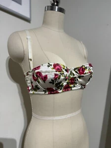 Dolce and Gabbana SIZE 32 FLORAL BRA WHITE PINK VINTAGE - Picture 1 of 10