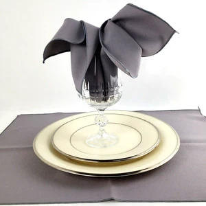 8 Restaurant Style Cloth Gray Napkins or Placemats Size 19x13 Gray Serge Trim - Picture 1 of 7