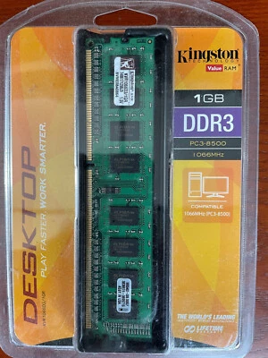 Kingston KVR1066D3 - 1GB 1x1GB DDR3 PC3-8500 ECC UNBUFFERED New Unopened - Image 1 of 2