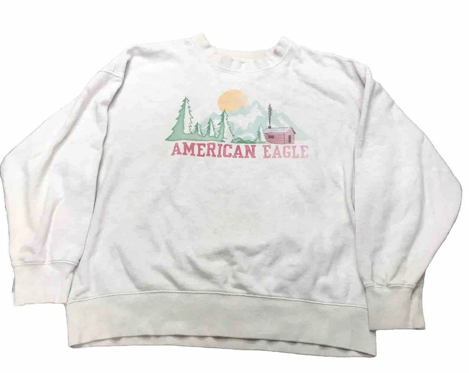 American Eagle Women's Cozy Cabin Crew Neck Sweatshirt Oatmeal Color Size Medium - Image 1 of 4