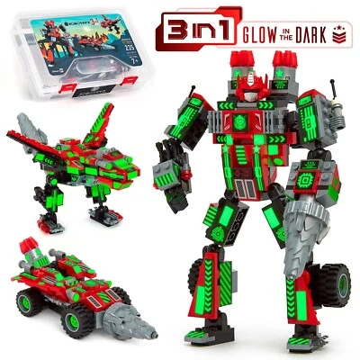 Robot Mech Building Blocks STEM Toy Glow in the Dark 3in1 Gift For Boys Kids - Image 1 of 4