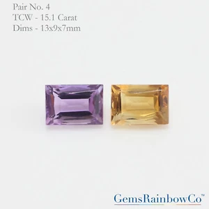 Natural Amethyst, Citrine, Pair Baguettes Shape, Faceted Loose Gemstone Step Cut - Picture 1 of 9