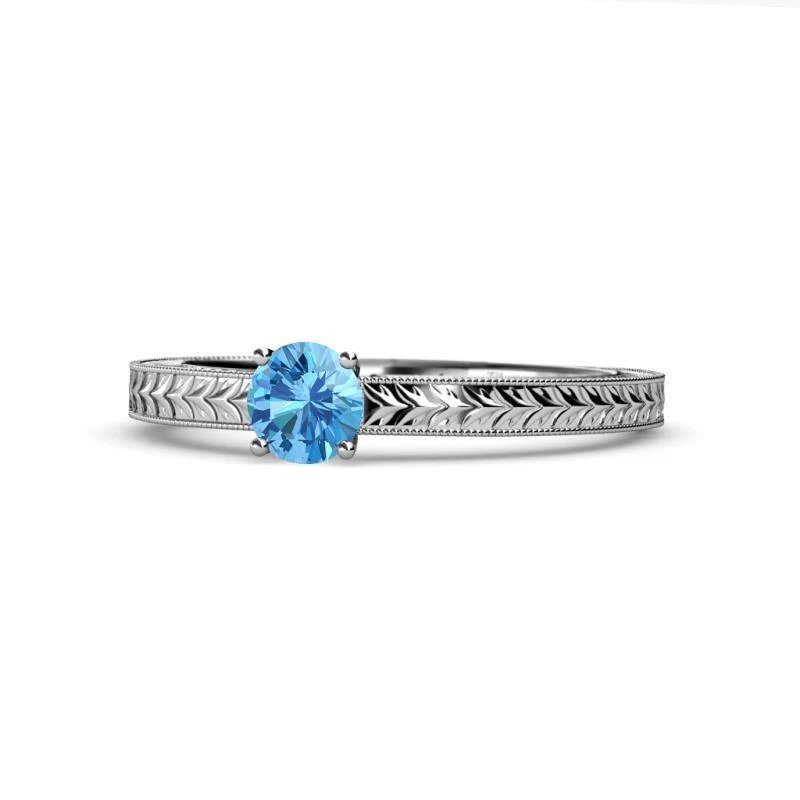 Blue Topaz Solitaire Engagement Ring with Milgrain Work 1 ct 14K Gold JP:67145 - Image 1 of 1