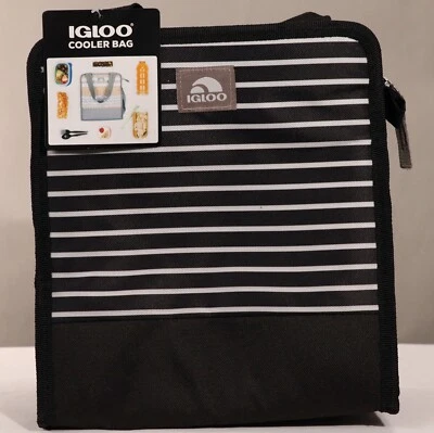 Igloo Cooler Lunch Bag Black White Stripe 9 can Antimicrobial liner NEW w/tag - Image 1 of 4