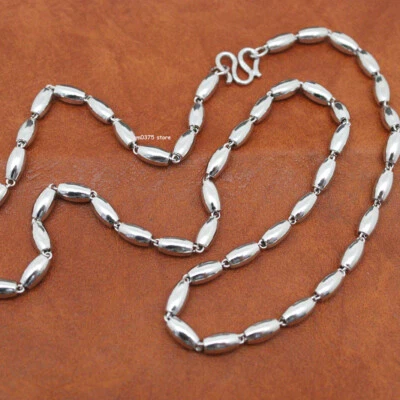 Collar de plata esterlina real S925 para mujer 4 mm cadena con cuentas ovaladas polacas 20 pulgadas L Foto 1 de 4