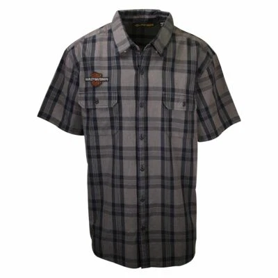 Harley-Davidson Men's Grey Navy Plaid S/S Woven Shirt - Image 1 of 4