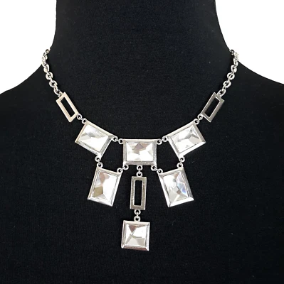 Collar con cuello babero de cristal de piedra de toque cuadrados facetados cadena Rolo tono plata Foto 1 de 4