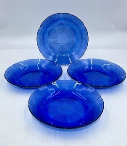 Vintage Fortecrisa Mexico Cobalt Blue Sunflower Glass Bowls 8.5” Set Of 4 - Imagen 1 de 7