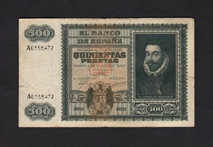 F.C. 500 PESETAS ENERO 1940 , SERIE A , MBC- , CON TODO SU APRESTO  - Picture 1 of 2