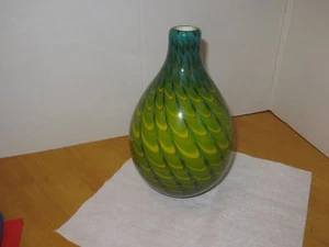 Art Glass Vase “Feather Pulled” Pattern Handcrafted Contemporary Studio Glass  - Picture 1 of 12