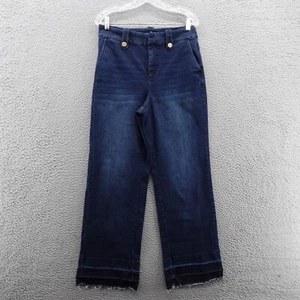 Talbots High Rise Wide Leg Sailor Jeans 10 Petite Blue Dark Wash Womens Raw Hem - Picture 1 of 16