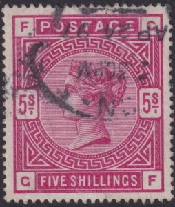 GRAN BRETAÑA 5/- ROJO REINA VICTORIA - FINO USADO (A25766) - Imagen 1 de 1