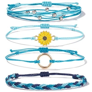 Handmade Surfer Braided Bracelets for Men Women 4 Pcs Surf String Set Adjustable - Picture 1 of 7