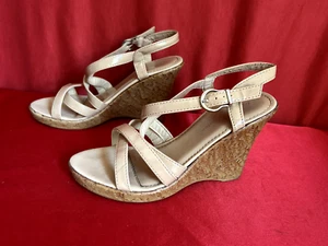 Pierre Dumas Nude Faux Cork Wedge Sandal Size 6 - Picture 1 of 5
