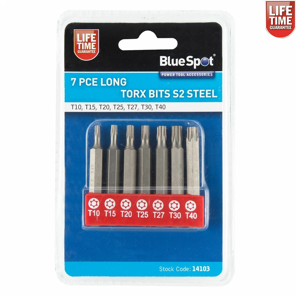 Bluespot 7pc Long Torx Star Drill Bit Set  T10, T15, T20, T25, T27, T30 & T40 - Image 1 of 1