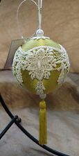Christmas Ornament Wards Believe in Vintage Yellow Green Lace tassel Victorian