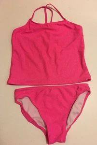2-Piece Op Girl Swim Suit Tankini Set L 10-12 Swimwear Hot Pink Glitter UPF 50+ - Picture 1 of 2