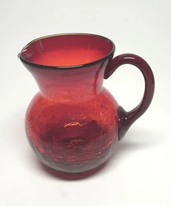 Vintage Hand Blown Red Crackle Glass Pitcher/Creamer -Applied Handle - Picture 1 of 4