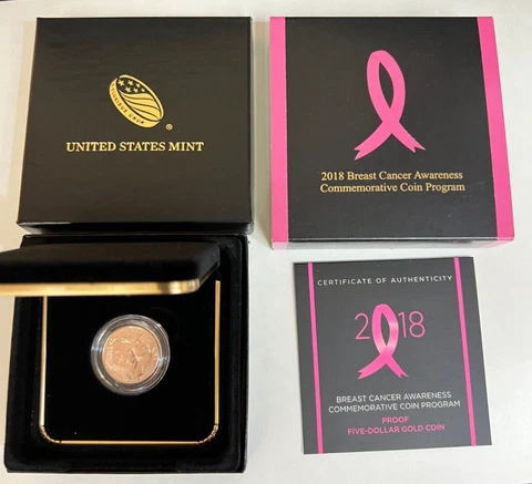 2018 BREAST CANCER AWARENESS COMMEMORATIVE PROOF $5 GOLD COIN Cover
