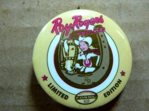 ROY ROGERS & TRIGGER Vintage FOSSIL WATCHES 1.5" PINBACK BUTTON LTD EDITION EX - Picture 1 of 2