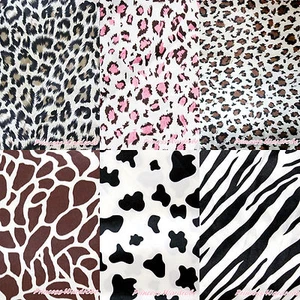 Zebra Giraffe Pink Brown Leopard Milk Cow Wild Animal Print Satin Fabric 1 Yard - Picture 1 of 7