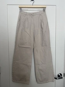 Abercrombie & Fitch Pants Womens Sz 26 Beige Pleated Wide Leg Cotton Trendy - Picture 1 of 15