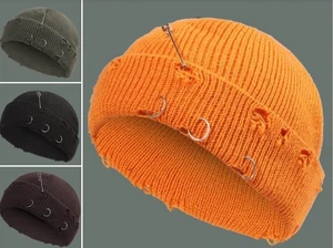 Mini cappello corto pescatore berretto berretto a costine spilla docker inverno caldo lavorato a maglia teschio - Foto 1 di 16