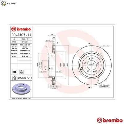 2x BRAKE DISC 09.A197.11 FOR MITSUBISHI GALANT/FORTIS/VIII LANCER/EX/SERIE 2.0L - Image 1 of 4