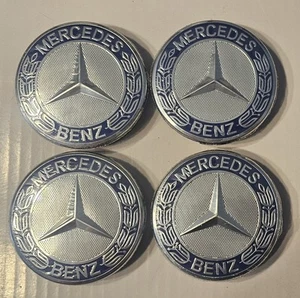 NEW Set of 4 Genuine OEM 98-25 Mercedes Benz Center Caps A1714000125 Blue Wreath - Picture 1 of 3
