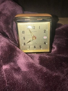 Vintafge Sloan Travel Alarm Pocket Wind Up Clock Brown Made In Japan Glowing - Picture 1 of 13