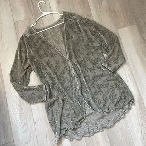 Burnout Samt Strickjacke transparent Blätterprint lang Damen grün (one size) whimsigoth - Bild 1 von 6