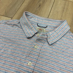 Faherty Shirt Mens LT Tall Blue Striped Pima Cotton Polo Short Sleeves A+ - Picture 1 of 7