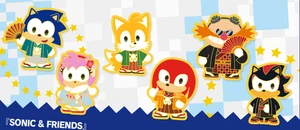 Sonic & Friends the Hedgehog Shadow Amy Tails Knuckles Dr. Eggman Pin Kimono - Bild 1 von 7