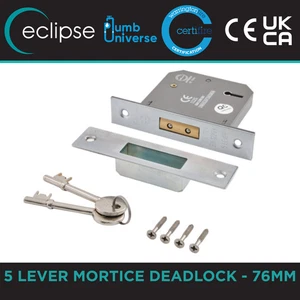 Mortaja de 5 palancas Eclipse DEADLOCK cara cromada satinada clasificación de fuego - 76 mm / 3" - Imagen 1 de 2