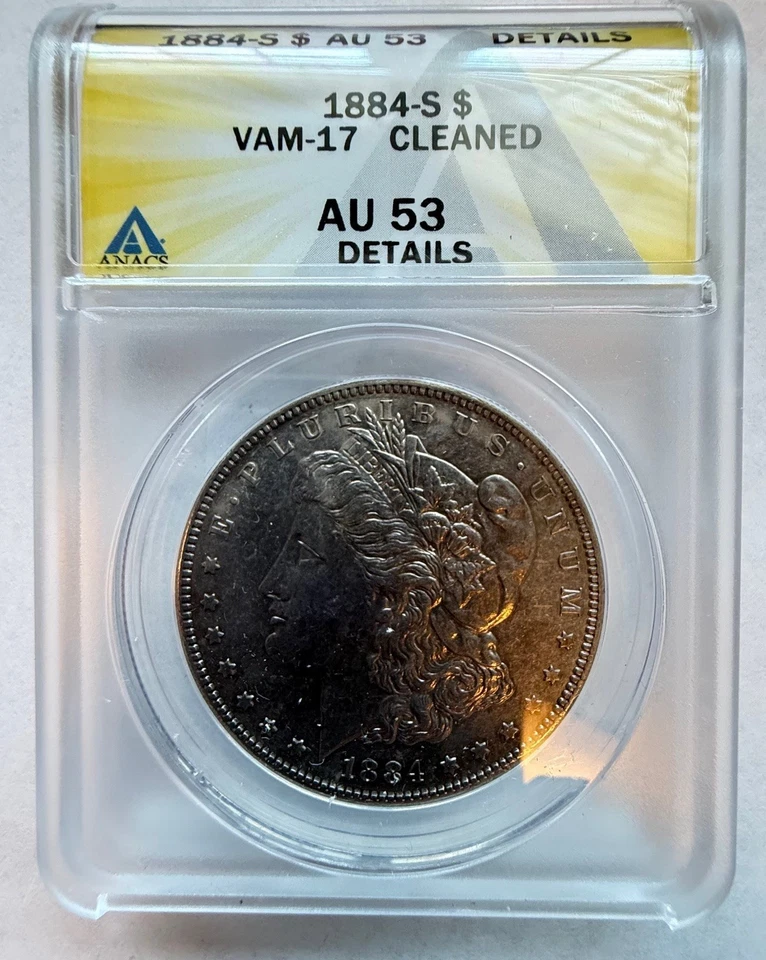 1884-S $1 Morgan Silver Dollar  VAM-17 AU53 Cleaned  AU53  --  VAM-17 - Image 1 of 4