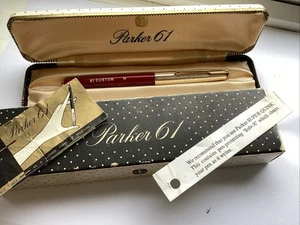 PARKER 61 CUSTOM 14K GOLD NIB FOUNTAIN PEN RARE RAGE RED CHALK MARKS SUPERB - Picture 1 of 15