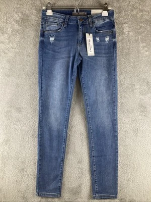 Pantalones de mezclilla para mujer JustUSA 6 ajustados tiro medio destruidos desgastados JP058 Foto 1 de 4