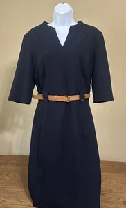 Tahari Arthur S Levine Damen Kleid Gr. 12 Gefüttert Marineblau Goldknöpfe Gürtel - Bild 1 von 12