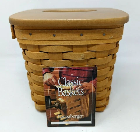 VTG 1999 Longaberger Warm Brown Tall Tissue Basket Woodcraft Lid Protector GB21 Cover