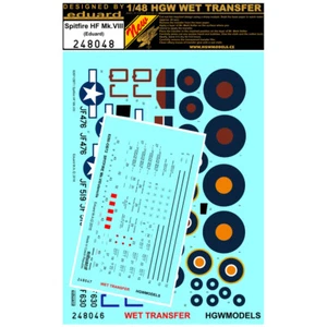 Plantillas y marcas Spitfire HF Mk VIII de transferencia húmeda HGW 1/48 para Eduard 248048 - Imagen 1 de 1