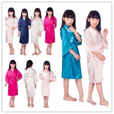 Child Silk Satin Kimono Robes Bathrobe Sleepwear Wedding Flower Girl Night Dress
