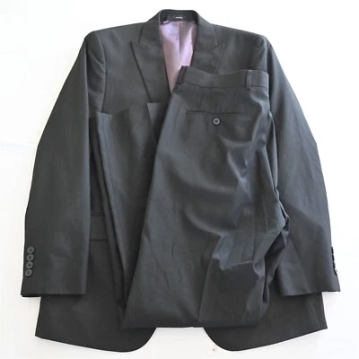 J Ferrar 42R 36x32 Black Stripe Peak Lapel Mens Jacket Pants Suit - Image 1 of 4