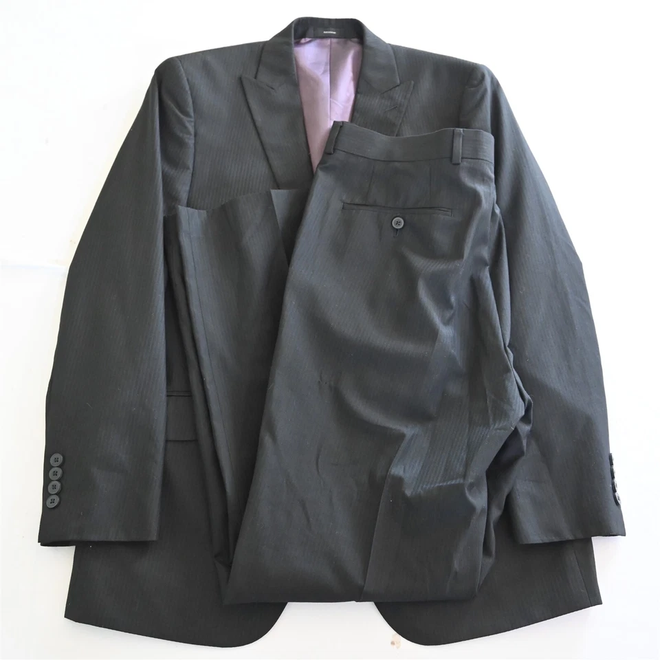 J Ferrar 42R 36x32 Black Stripe Peak Lapel Mens Jacket Pants Suit - Image 1 of 4