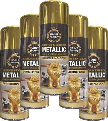5 x 400ml METALLIC GOLD Spray Paint Aerosol Gloss Wood Metal Plastic Auto paint - Image 1 of 2